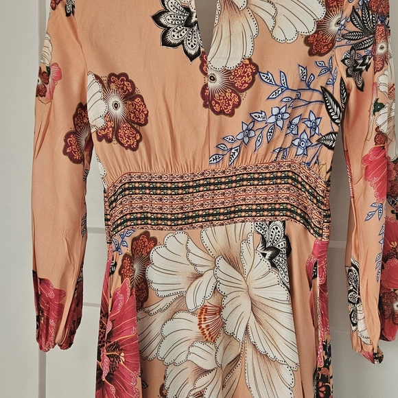 Anthropologie Floral Paisley Mini Dress in Green and Peach - Picture 3 of 6